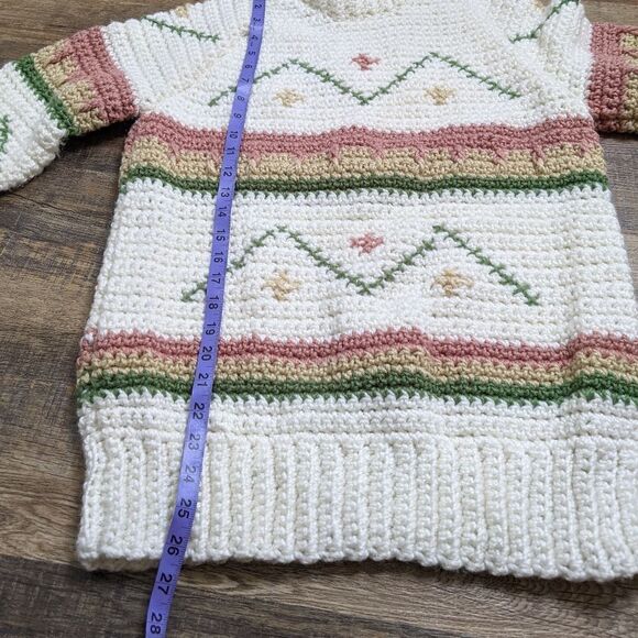 𝅺vintage chunky knit grandma handmade sweater white - Picture 6 of 8